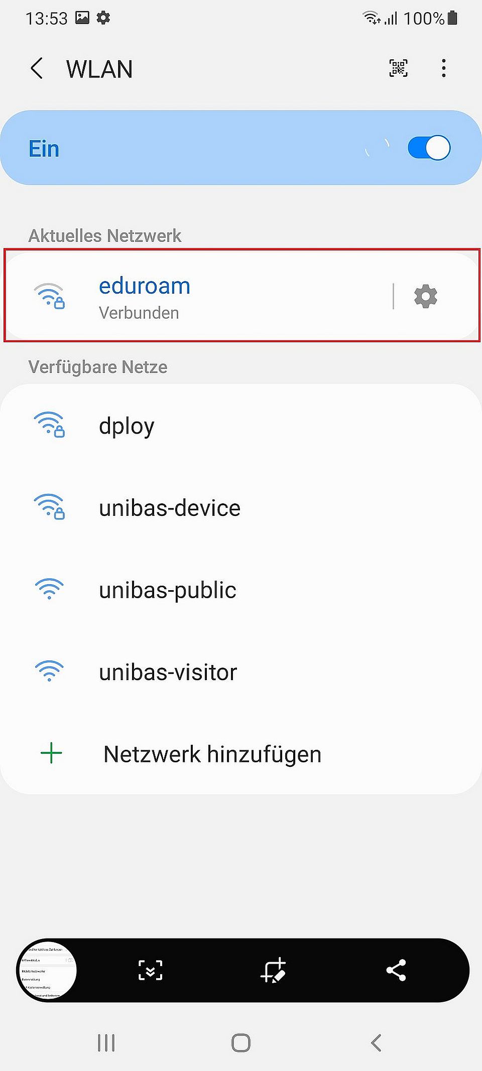 Auf eduroam tippen