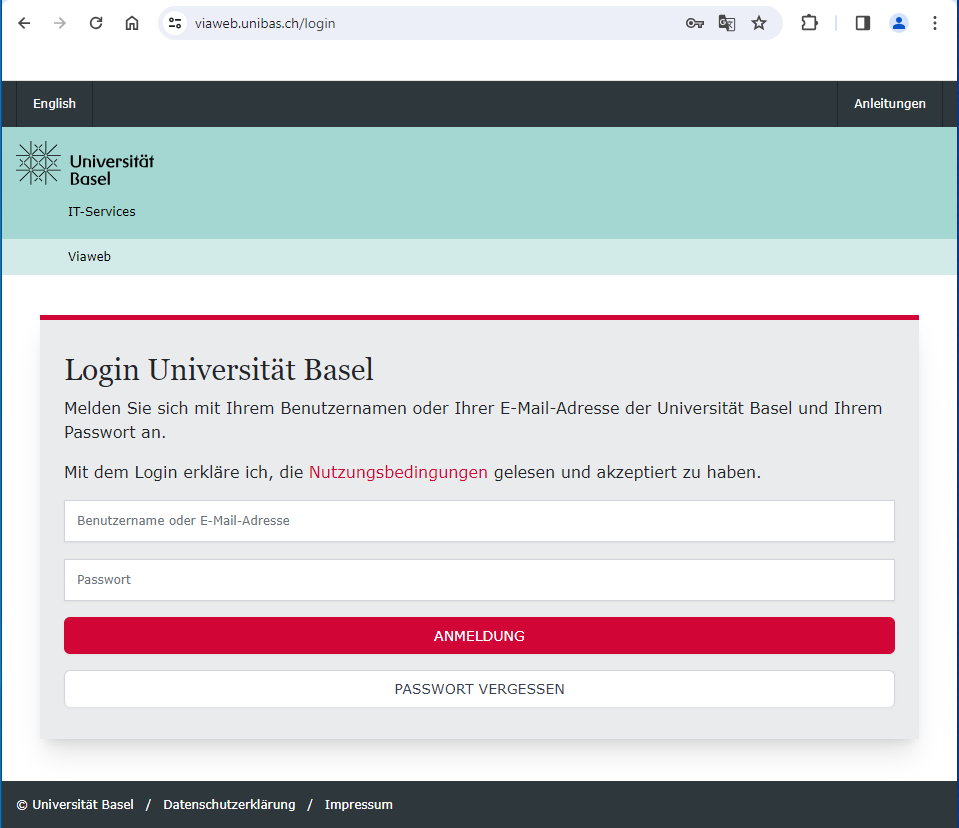 Register with Uni Basel