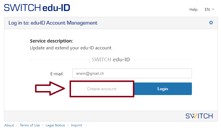 Switch edu-ID Anmeldungsseite mit Option zur Registrierung